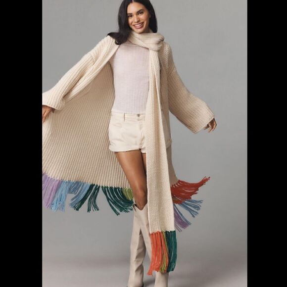 Anthropologie colorful ombré long fringe scarf NWT - Picture 9 of 11